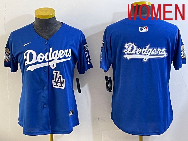 Women Los Angeles Dodgers blank 2024 World series patch blue jersey 202411294